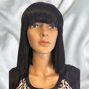 Hair Topic Synthetic Blend Jet Black Straight Short Bob style with full bangs